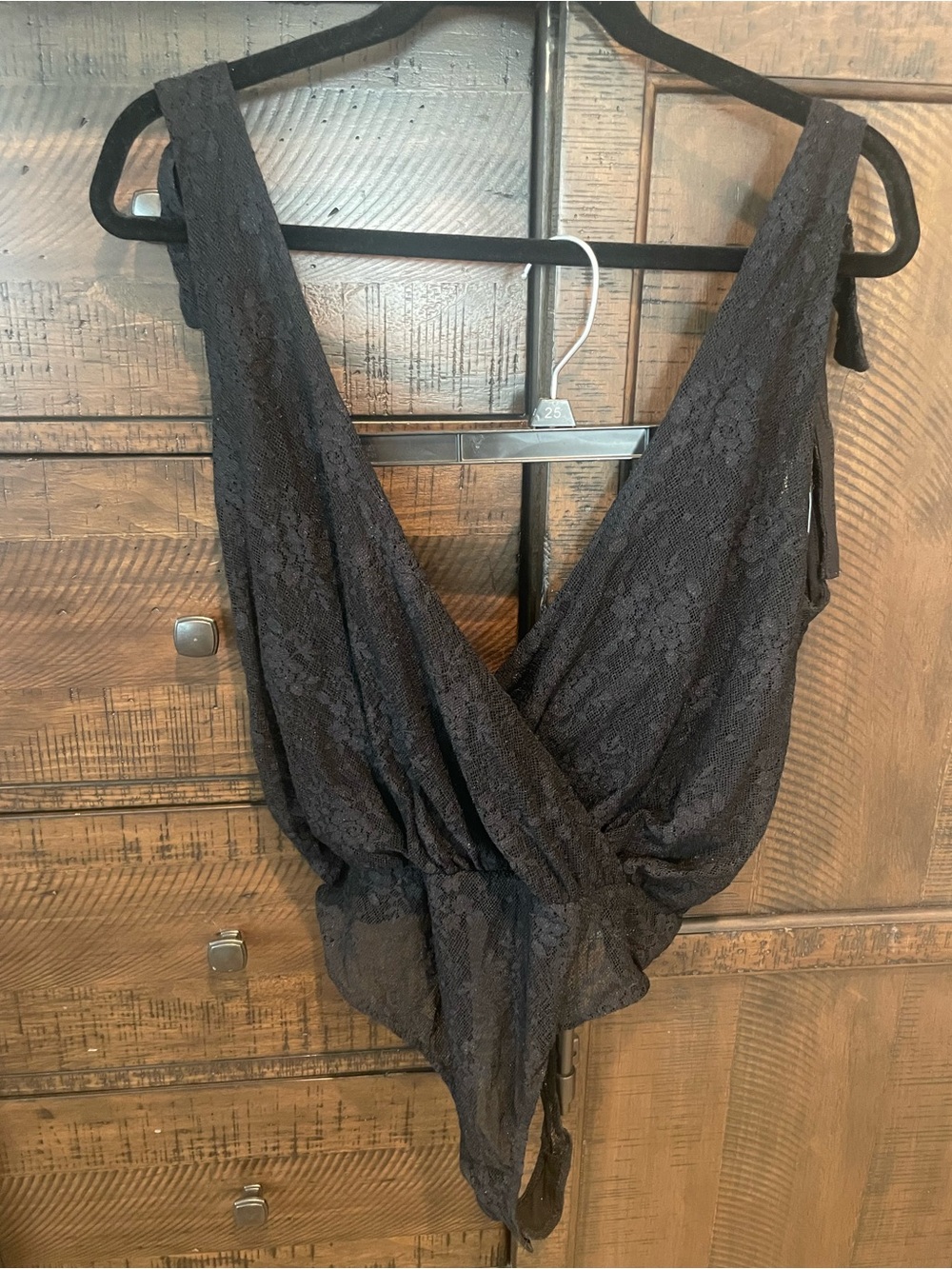 Black Lace Wrap-Front Bandeau Bodysuit - Women Intimates